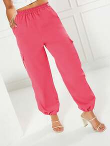 Calça Cargo Feminina com Perna Larga Bolso com Abas Cordão na Cintura