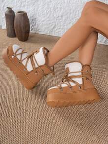 Girl Snow Boots, New 2025 Fleece Thickened Round Toe Lace-Up Fashion Warm Winter Outdoor Boots