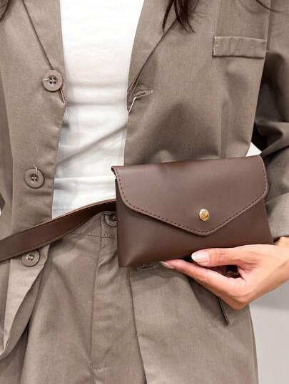 Fashionable Solid Color PU Leather Black Belt Waist Bag, Suitable For Women's Daily Use, Street, Travel, Versatile