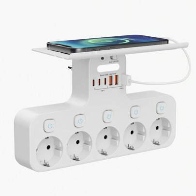 5AC 6USB europeiskt standarduttag med ljussensor smart nattlampa, oberoende uttagsbrytare med överbelastningsskydd, lämplig för sovrum, vardagsrum, arbetsrum, kök etc.