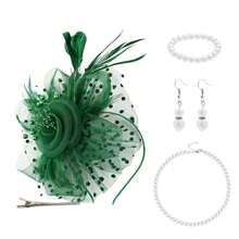 D EXCEED 1/4 件迷人帽子，带花朵网眼丝带羽毛，头带和夹子，适合女士茶会头饰，适合鸡尾酒教堂婚礼派对肯塔基赛马会