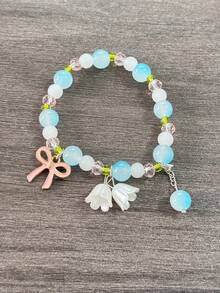 1pc Fashion Bow Flower Beaded Bracelet, Suitable As Gift For Women On Valentine's Day, Mother's Day - Bowknot Lily Of the Valley Bracelet - View 8