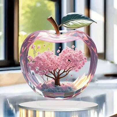 1 件 2D 插图亚克力苹果形桌面装饰，带有创意彩色印刷设计，透明小桌面装饰，适用于家庭和办公室、学校、汽车多功能节日和日常装饰，非常适合赠送朋友和生日礼物、复活节礼物、圣诞节、万圣节、返校季节