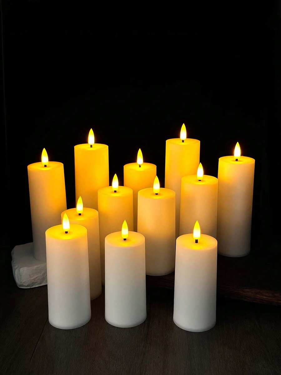 4/12-Piece LED Flameless Candle Set With Remote Control And Timer, Premium Mood Decorative Lights For Birthday Parties, Home, Halloween, Weddings, And Holidays - 白色 - 查看 1