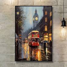 1 Pieza de Pintura en Lienzo de Escena Romántica de la Calle de Londres, Hermosa Escena Nocturna de Arte en Lienzo sin Marco, Adecuada para Sala de Estar, Dormitorio, Pasillo - transparente - Ver 6