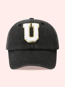 1pc Kids 26 Letters Baseball Cap, Washed Baseball Hat For Boys And Girls, Suitable For Outdoor Activities And Daily Wear, Sun Ion - Gold Label-black Washed Cap - View 40