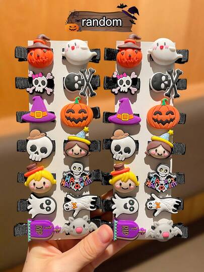 随机14/28件女士风格，时尚又古怪，南瓜骷髅鬼元素，万圣节发饰发夹，适合派对，节日礼物推荐，爪夹，发夹，发夹，发夹，发夹