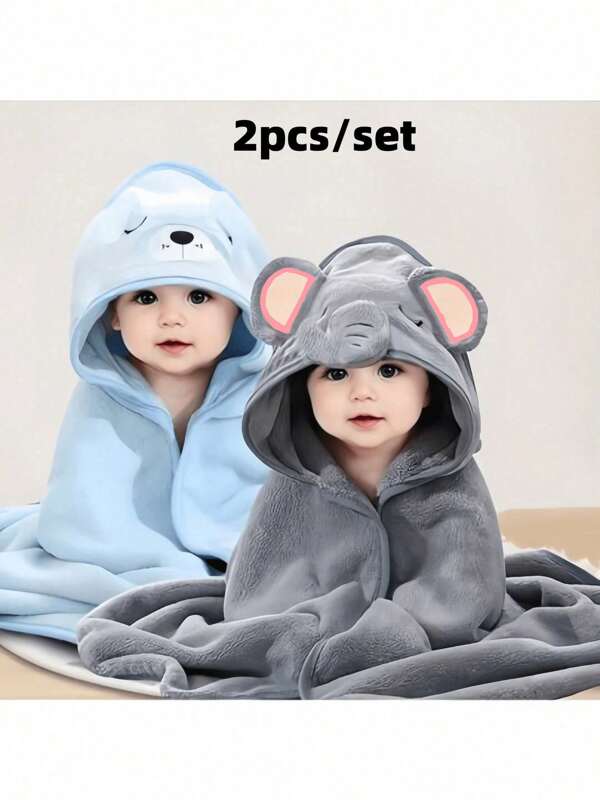 2pcs Super Soft Absorbent Baby Hooded Bath Towels, Infant Swaddle Blankets For Newborns 0-3 Months