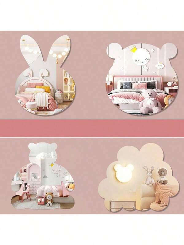 1 pieza Espejo adhesivo de pared de acrílico suave, de alta definición, con diseño de dibujos animados, para decoración de habitación de estudiante/niños, espejo adhesivo para baño
