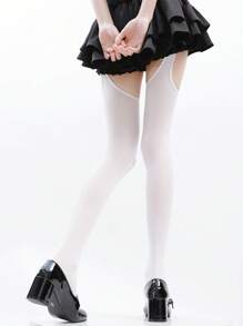 1 双 - 女士开裆连裤袜，夏季薄款甜美天鹅绒长及膝袜 - 彩色 - 查看 7