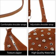 Street Punk Rivet Adjustable Shoulder Women's Crossbody Saddle Bag Fashion Women's Handbag, Made Of PU Material, With Zipper Closure - Coffee - View 6