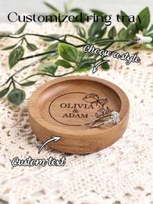 1pc Customized Jewelry Tray, Personalized Wooden Ring Tray, Customized Round Wooden Ring Holder, Engagement Ring Stand, Couple Wedding Gift, Round Jewelry Display Tray, Photography Prop, Customized Jewelry Tray - Multicolor - View 3