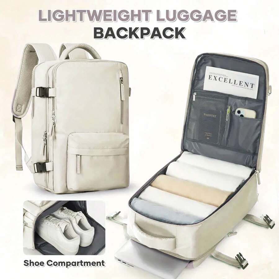 43x30x20cm Large Capacity Multifunctional Backpack, With Shoe Compartment, Dry And Wet Separation, Computer Compartment, USB Charging, Versatile Energy Five Colors, Travel Essential, Convenient Waterproof Large Capacity Backpack, Multifunctional Storage, Suitable For Commuting And Travel, Essential Large Capacity Backpack, Business Trips, Commuting, Travel Easy Storage, Simple And Stylish, Suitable For Short And Long Distance Travel, Vacation, Going Abroad, Visiting Relatives, Sports, Outdoor, Meet Your Travel Needs - Beige - View 1