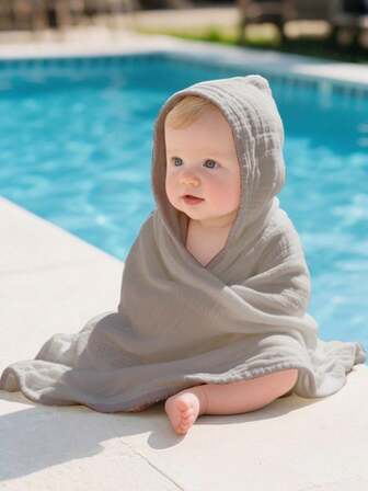 1 Pack Muslin Hooded Baby Bath Towel - Towel For Babies, Infants, Toddlers - 31.49x31.49Inch - Highly Absorbent And Newborn Essential