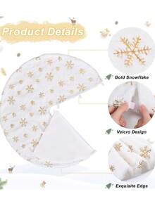 48Inches Christmas Tree Skirt , Holiday Part Decorations For Christmas Tree, White Faux Fur Tree Skirts With Gold Sequin Snowflakes Soft Plush Xmas Tree Decorations - Golden Snowflakes - View 11