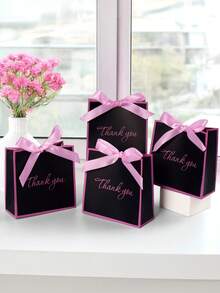 10pcs/5pcs/1pc Fashionable Creative Thank You Gift Bags, Romantic Girl Style Black & Pink Bow Decor, Elegant "Thank You" Printed, Gift Bags For Holidays, Birthdays, Weddings, High-Quality Paper Tote Bags To Add Ceremony To Thanksgiving, Suitable For Holiday Gifts, Party Favors, Birthday Parties, Business Appreciation