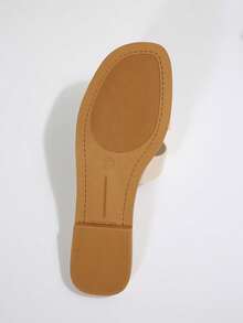 صنادل نسائية مسطحة مزينة بالمعدن، للارتداء بدون ربط، مانعة للانزلاق للاستخدام الداخلي والخارجي، للشاطئ - بني - مشاهدة 8
