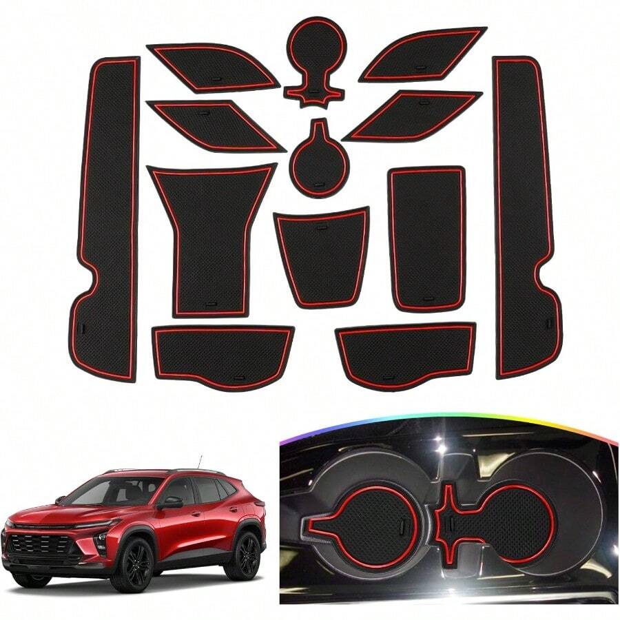 2024 2025 2026 Chevy Trax Door Slot Mat For 2024 2025 2026 Chevrolet Trax LS1RS LT 2RS ACTIV 14PCS Fit 2024 20256 2026 Chevy Trax Accessories Door Compartment Cup Center Console Liners (Red) - 紅墊 - 查看 1