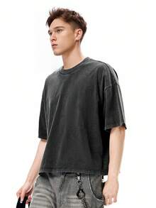 INFLATION Áo thun Dune Boxy, Áo thun giặt 270G, Thương hiệu Retro, Phong cách Âu Mỹ, Tay ngắn cho nam - màu đen - Xem 2