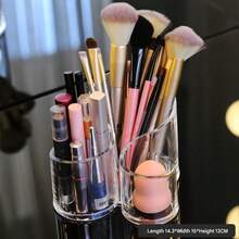 Acrylic Dustproof Makeup Brush Holder, Multi-Functional Divided Organizer For Eyebrow Pencil, Lipstick, Vanity Table Top Storage Rack, Student Dorm Portable Storage Box, Luxury Cosmetic Display Shelf - Clear - View 2