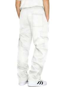 Men's Cargo Sweatpants Casual Fleece Joggers Loose Fit Open Bottom Athletic Pants Men With Pockets - trắng - Xem 2