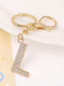 1个男女通用新款合金水钻英文字母钥匙扣，创意个性化闪亮字母配饰，时尚包包/汽车钥匙链，节日/生日礼物包包配饰挂绳带证件夹汽车配饰包饰圣诞节汽车老师朋友姐妹礼物创意 - 金色 - 查看 8