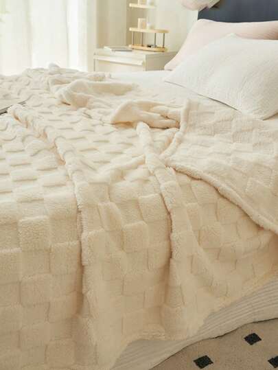 1 件象牙色华夫格毛绒柔软舒适毛毯，适合卧室和客房