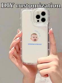 1pc Minimalist Portrait, Date, Name & Text Customized Full Coverage Silicone Lens Protection Phone Case Compatible With IPhone 16, 15, 14, 13, 12, 11 Pro Max