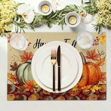 4-Piece Set Of Autumn Thanksgiving Themed Placemats With Pumpkin And Maple Leaf Print Designs, Measuring 30X45 Centimeters, Is Perfect For Theme Decoration In Thanksgiving Restaurants, Dining Tables, Indoor And Outdoor Gatherings, And Rural Kitchens. It Is The Best Choice For Thanksgiving Gifts.