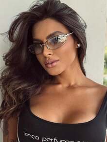 Gafas de moda sin marco ovaladas, estilo retro europeo y americano chic de Y2K, nuevo diseño 2025 para mujeres - Plateado - Ver 4