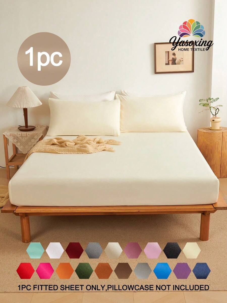 1 pieza Sábana ajustable de color beige liso unicolor, funda de colchón suave, suministros de ropa de cama transpirables y amigables con la piel, sábanas ajustables para dormitorio de bolsillo profundo de hasta 16 pulgadas, suave y transpirable, para cama de todos los tamaños - Set de sábanas de dos, completas, de rey y de reina, cubrecama, ropa escolar, dormitorio - Beis - Ver 1
