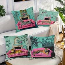 Fundas de almohada con estampado animal contemporáneo de 45 x 45 cm, 4 diseños de fantasía (cebra, tigre, león, leopardo y águila), 100 % poliéster, lavables a máquina con cierre de sobre para sofá, coche y decoración de dormitorio. - Estilo 1 - Ver 3