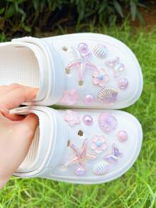 18 Stücke/Set rosa Seesterne, Muscheln & Blumen Schuhclips - Multifunktionales Zubehör für Damensandalen, Pantoffeln & Strandtaschen, ideales Geschenk für Feiertage, Geburtstage, Partys - Pink - Übersicht 5