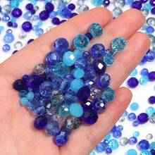 100-200 hạt pha lê thủy tinh xanh trong suốt các loại, kích thước 4/6/8mm, thời trang, dễ thương, nhiều màu sắc, dùng làm đồ trang sức, vòng tay tình bạn, vòng cổ, đồ thủ công, mặt dây chuyền, đồ trang trí - màu xanh - Xem 3