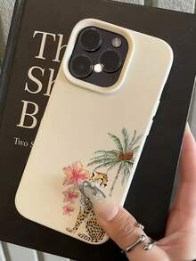 1pc White Tropical Leopard & Palm Tree Pattern Full Coverage TPU Shockproof Phone Case Compatible With IPhone 16, 15, 14, 13, 12, 11 Pro Max - Multicolor - View 2