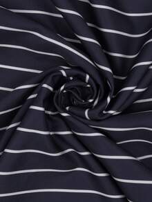 大碼條紋印花缺口領襯衫 - 藏蓝色 - 查看 6