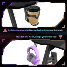 A-Frame Gaming Desk 140cm Wide With LED | 1.5cm Thick MDF Board & Steel Frame | Ergonomic Computer Desk Spacious Work Surface | RGB Gamer Table Home Office Desk - Black - View 6