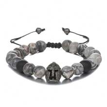 Brazalete de hombre tipo casco, brazalete tipo espartano, brazalete tipo gladiador, brazalete tipo guerrero de piedra natural ajustable con cuentas - pulsera espartana - Ver 10