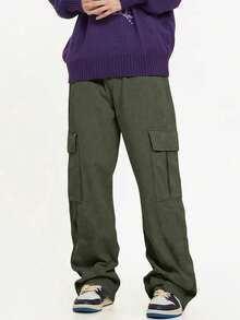 1件青少年/青年休闲直筒口袋裤，时尚街头风户外百搭 - 軍綠色 - 查看 4