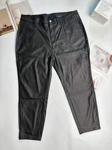 Plus Size Y2K Streetwear Coated Skinny Pants, Autumn - Black - View 4