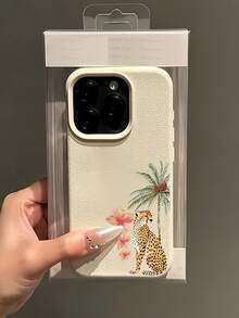 1pc White Tropical Leopard & Palm Tree Pattern Full Coverage TPU Shockproof Phone Case Compatible With IPhone 16, 15, 14, 13, 12, 11 Pro Max - Multicolor - View 4