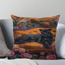 1PC,Jungle - Leopard Theme, Vivid Cushion Covers With Tropical Floral Elements. All - Seasons Suitable, (Pillow Inserts Not Included). - Multicolor - View 7