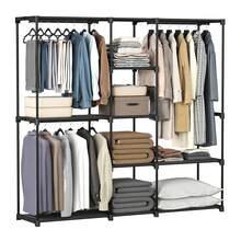Portable Open Wardrobe, Clothes Rack, Freestanding Wardrobe With Clothes Rails And Fabric Shelves For Bedroom, 43 X 182 X 182 Cm Black - Black - View 8