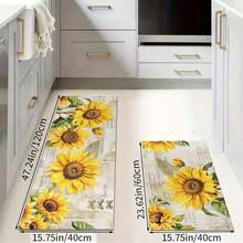 1/2 件向日葵厨房装饰地毯套装，农舍乡村厨房地毯和垫子，防滑可洗吸水厨房垫，适用于地垫、浴室垫、入口垫、卧室垫、客厅垫 - 黃色 - 查看 16