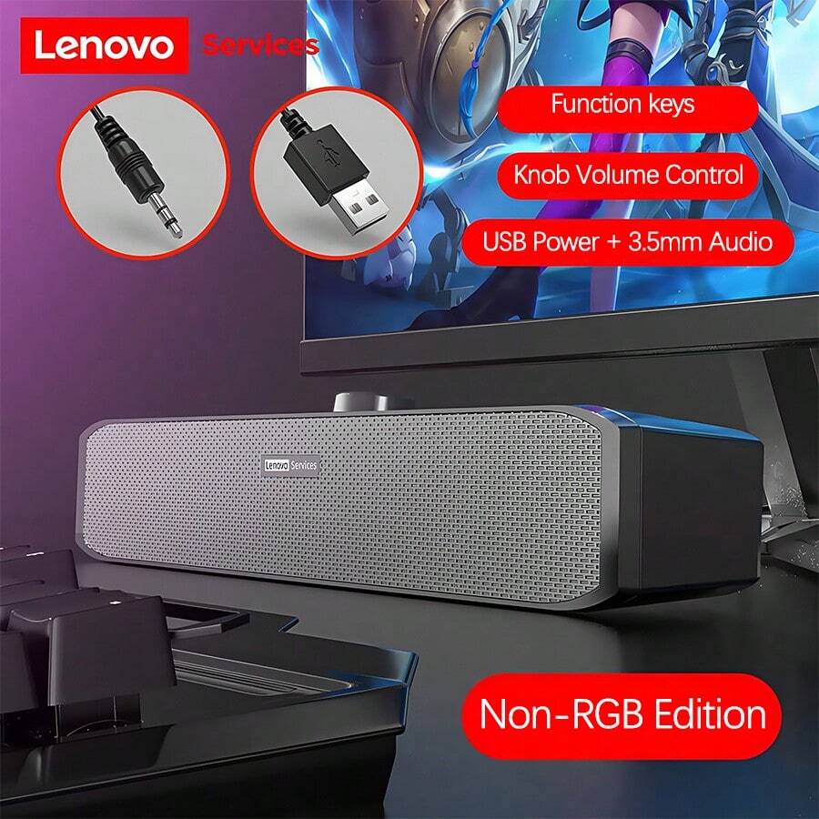 Lenovo Wired Subwoofer Speaker, Powerful Bass, Stereo, One-Key Mode Switch, Luminous Touch Buttons, Gaming Atmosphere Device, Black Wired Non-Illuminated - Black Wired Matte - View 1