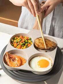 1 pieza Sartén para tortillas con 4 huecos para el hogar, sartén para hamburguesas y huevos, antiadherente, 3 en 1, dividida en 3 secciones, para cocina de gas y vitrocerámica, perfecta para desayuno, huevos, tocino