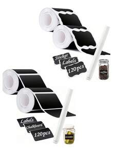 120pcs Black Reusable Waterproof Label Stickers, Wave Pattern For Kitchen Food Storage Containers, Jars, Spices, Food, Includes 1 White Chalk Marker - Multicolor - View 14