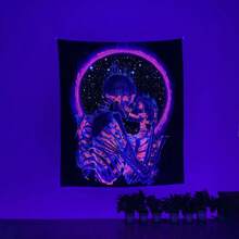 DS Free Shipping Simpkeely Blacklight Skull Tapestry, The Kissing Lovers Tapestry UV Reactive   Neon Tapestries Glow In The Dark Party Backdrop, Skeleton Wall Art For Bedroom – 51.2" X 59.1" - 中號(51.2"x59.1") - 查看 4
