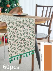 1pc Vintage American Style Pine Branch Printed Table Runner, Gold Foil Decor, Suitable For Christmas Party, Kitchen, Home Decor - Multicolor - View 14