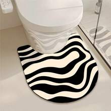 1/3件套经典黑白波浪纹家居装饰地垫套装，浴室防滑吸水地毯，硅胶复古图案浴室地垫，U型马桶洗手池吸水脚垫，2.5毫米厚玄关装饰浴室厨房装饰厨房地毯 - 波紋 - 查看 9